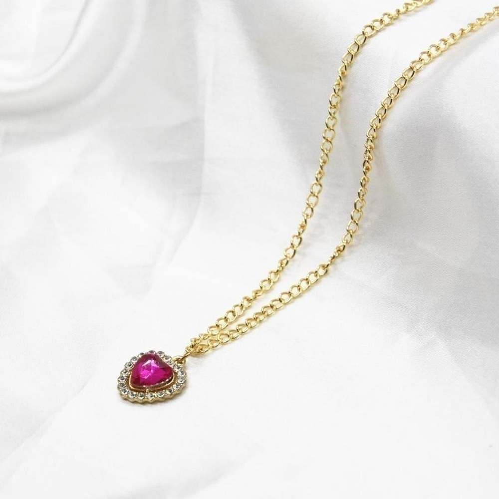 Pink Rhinestone Heart Necklace - Picture 5 of 5
